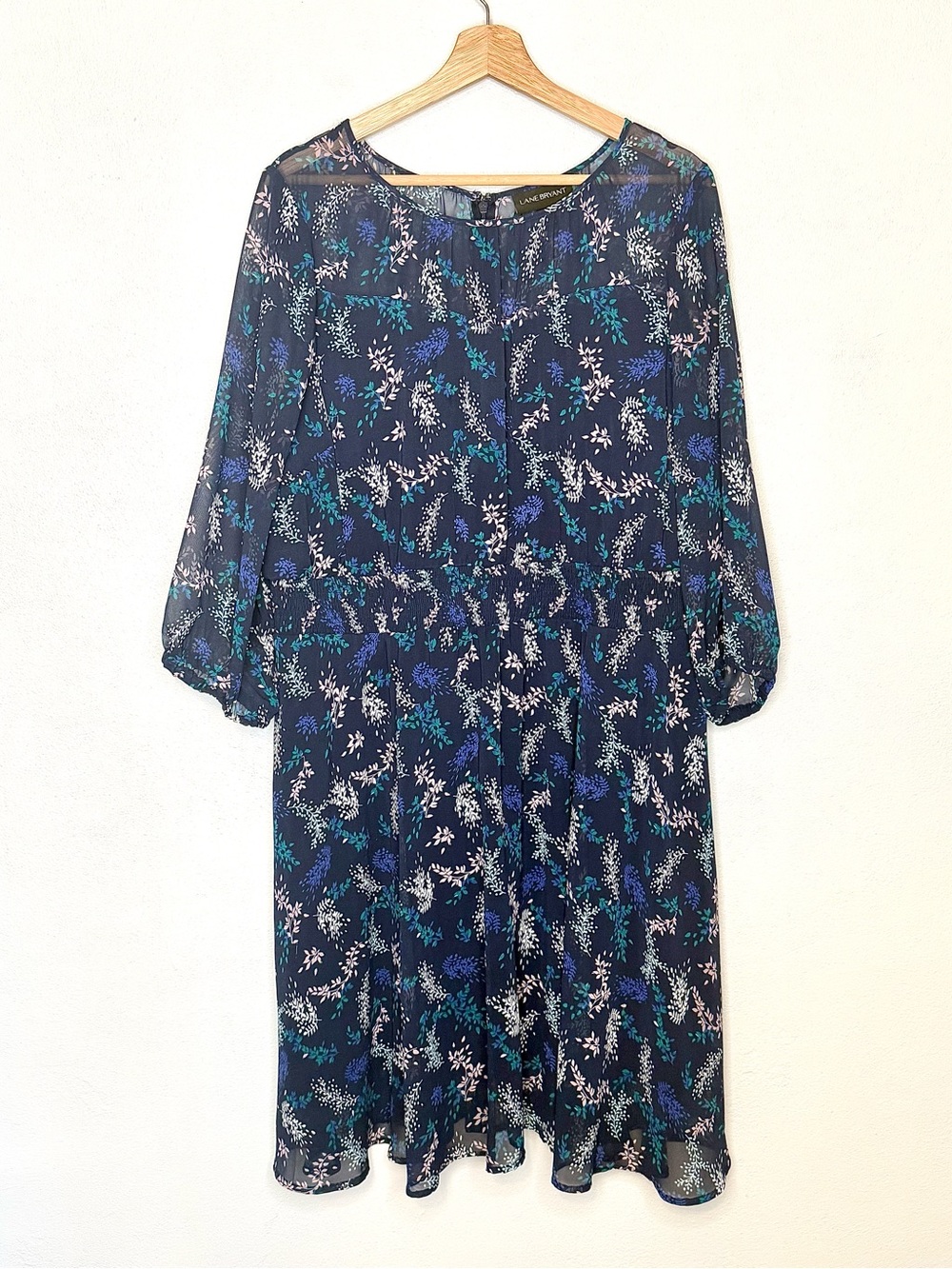 Lane Bryant Navy Blue Floral Chiffon Midi Dress Women's Plus Size 20P Smocked - Picture 8 of 16
